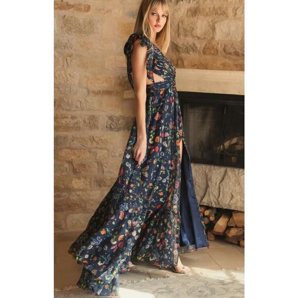 MAC DUGGAL Navy One Shoulder Cutout Floral Gown Floral Prom Formal Dress Size 0 - Picture 5 of 16